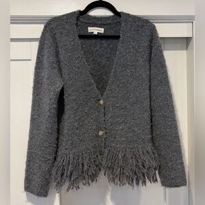 Lucky Brand Gray Fringe button down V-neck Cardigan women’s Large